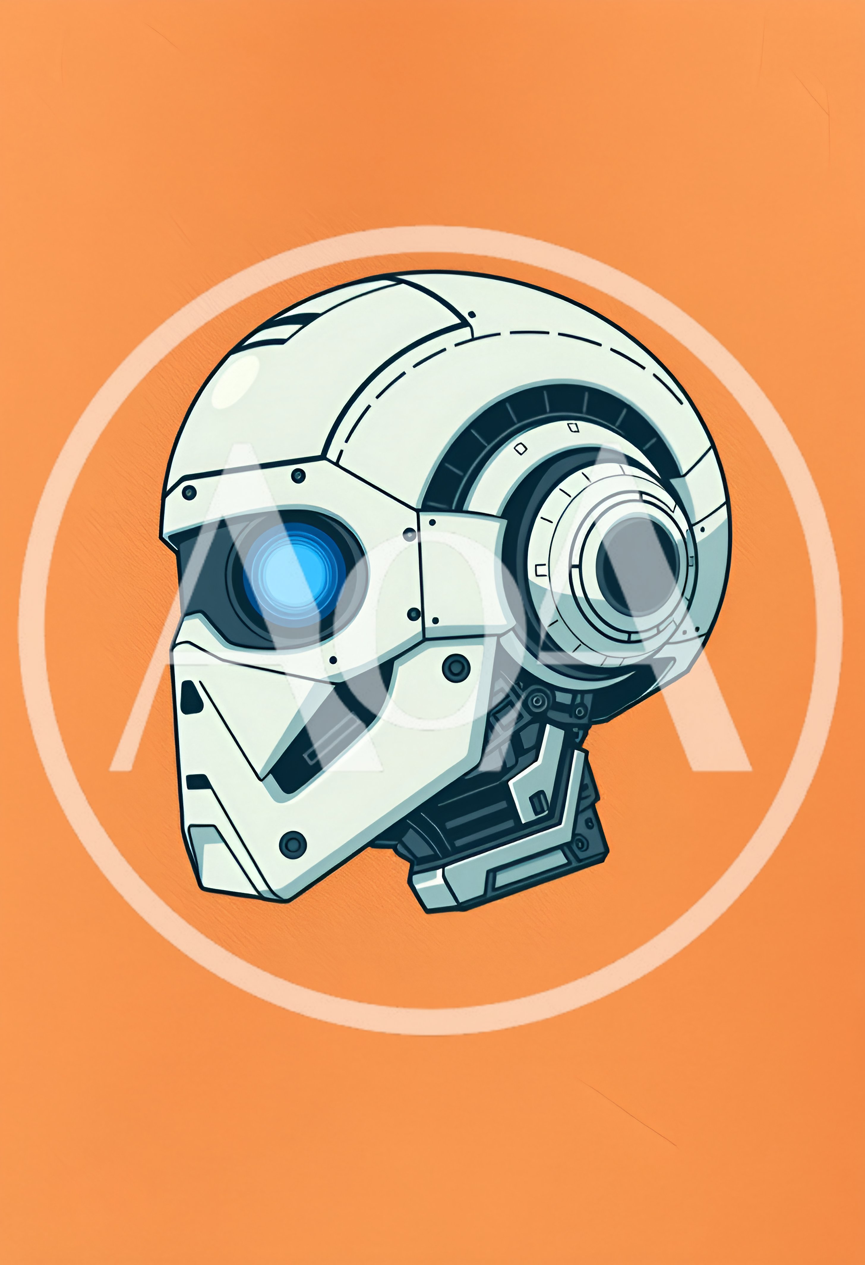 Stylized Robotic Head Illustration On Orange Background