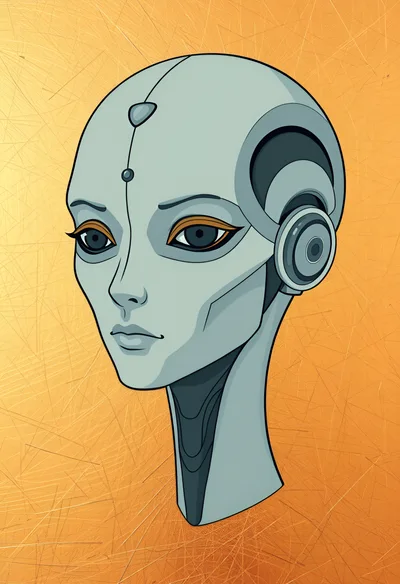 Stylized Android Head Portrait On Textured Gold Background
