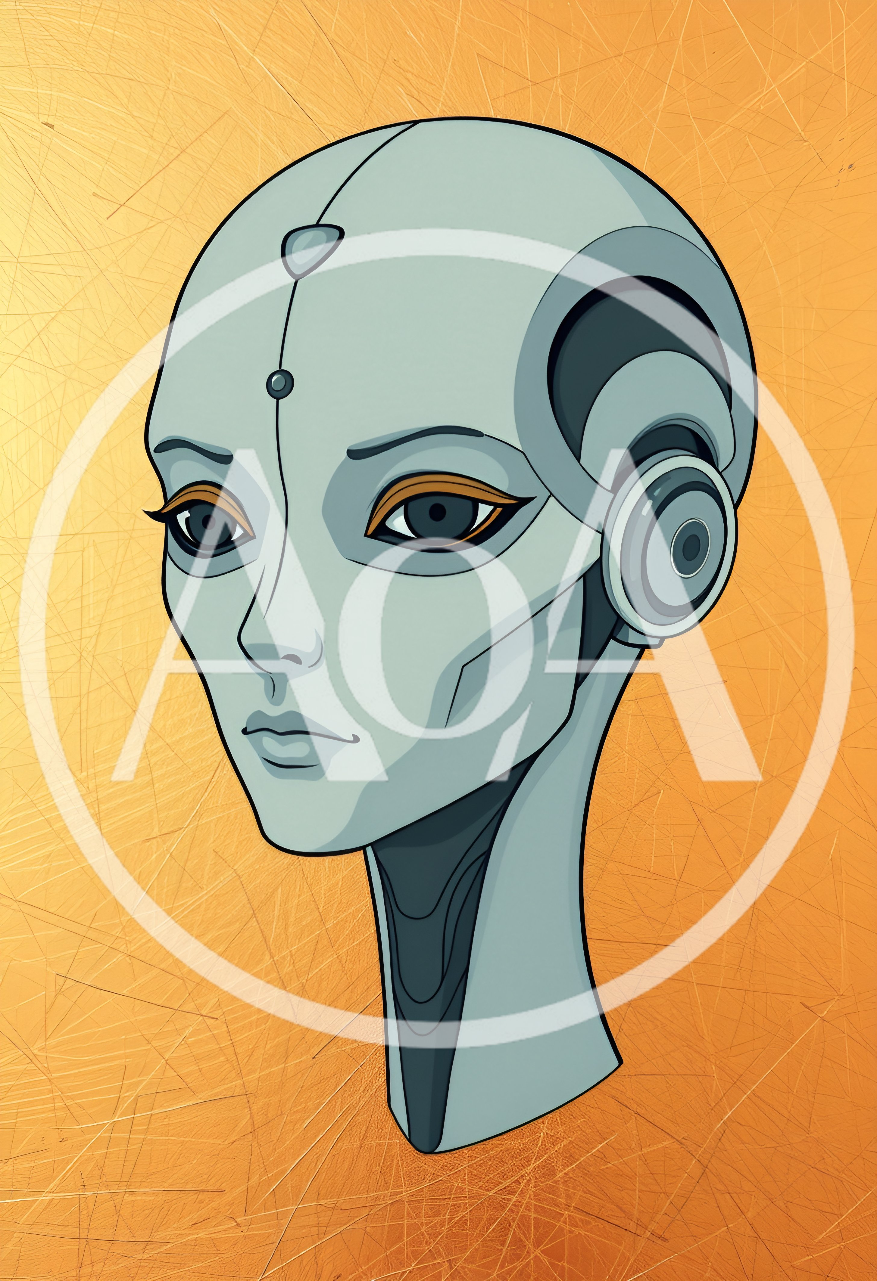 Stylized Android Head Portrait On Textured Gold Background