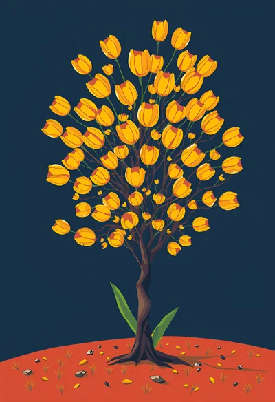 Stylized Tree With Yellow Tulip Blossoms