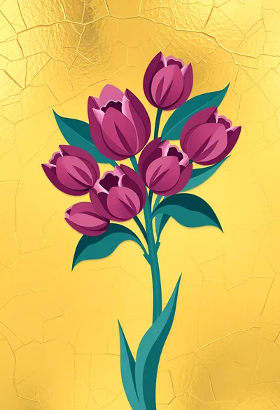 Stylized Purple Tulip Bouquet On Gold Cracked Background