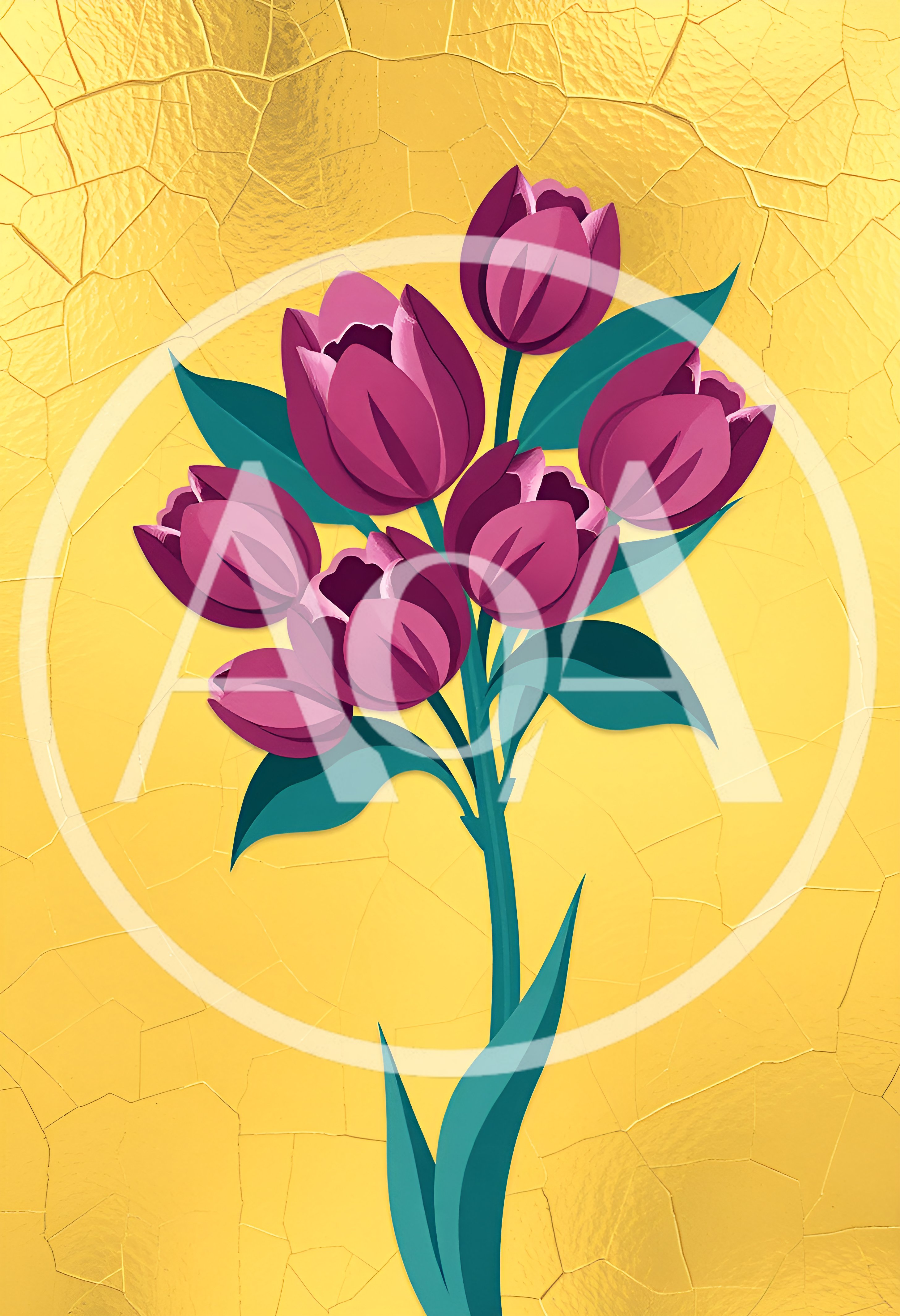 Stylized Purple Tulip Bouquet On Gold Cracked Background