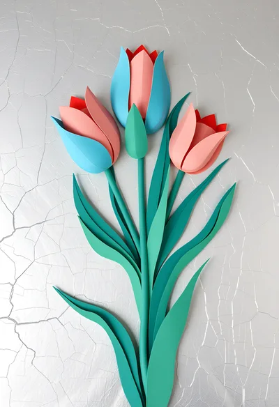Paper Craft Tulip Bouquet on Cracked Silver Background
