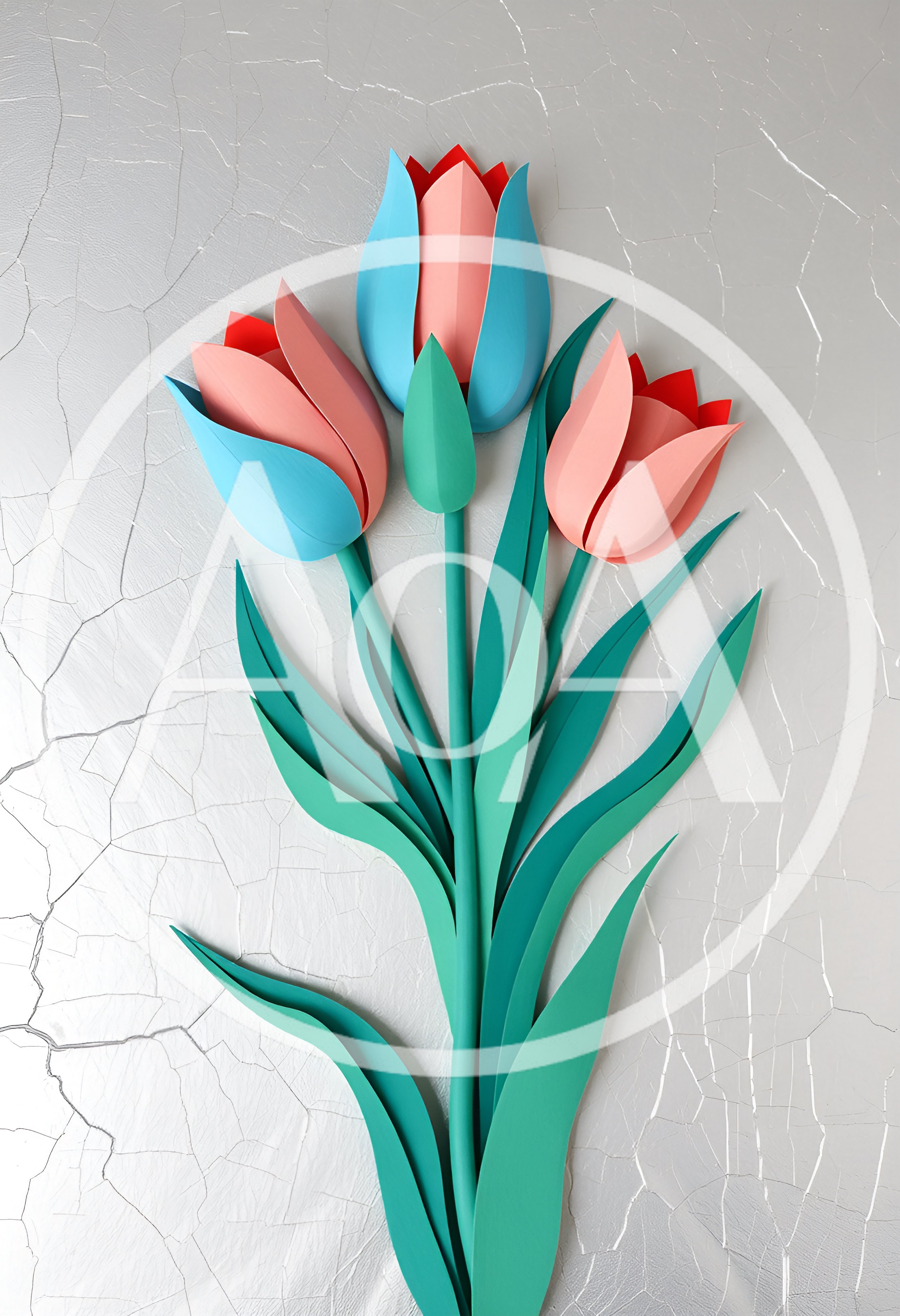 Paper Craft Tulip Bouquet on Cracked Silver Background