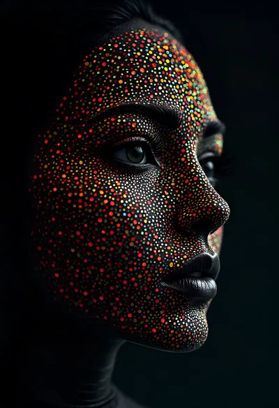 Portrait Of A Woman With Colorful Pointillism Face Art