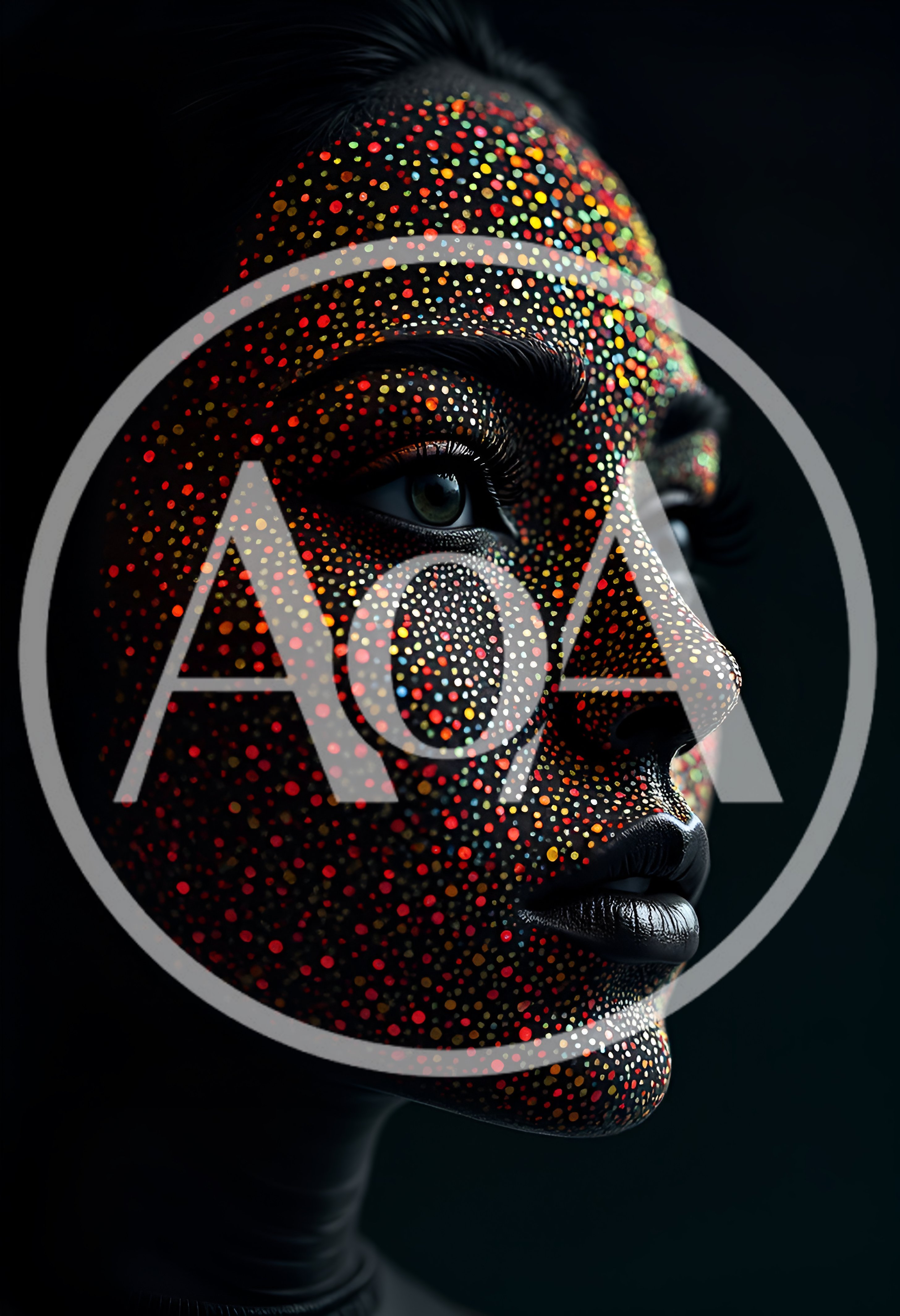 Portrait Of A Woman With Colorful Pointillism Face Art