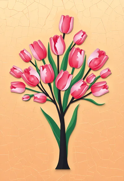 Stylized Pink Tulip Bouquet Illustration
