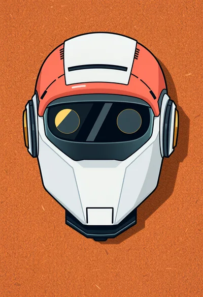 Stylized Robot Helmet Illustration On Textured Orange Background