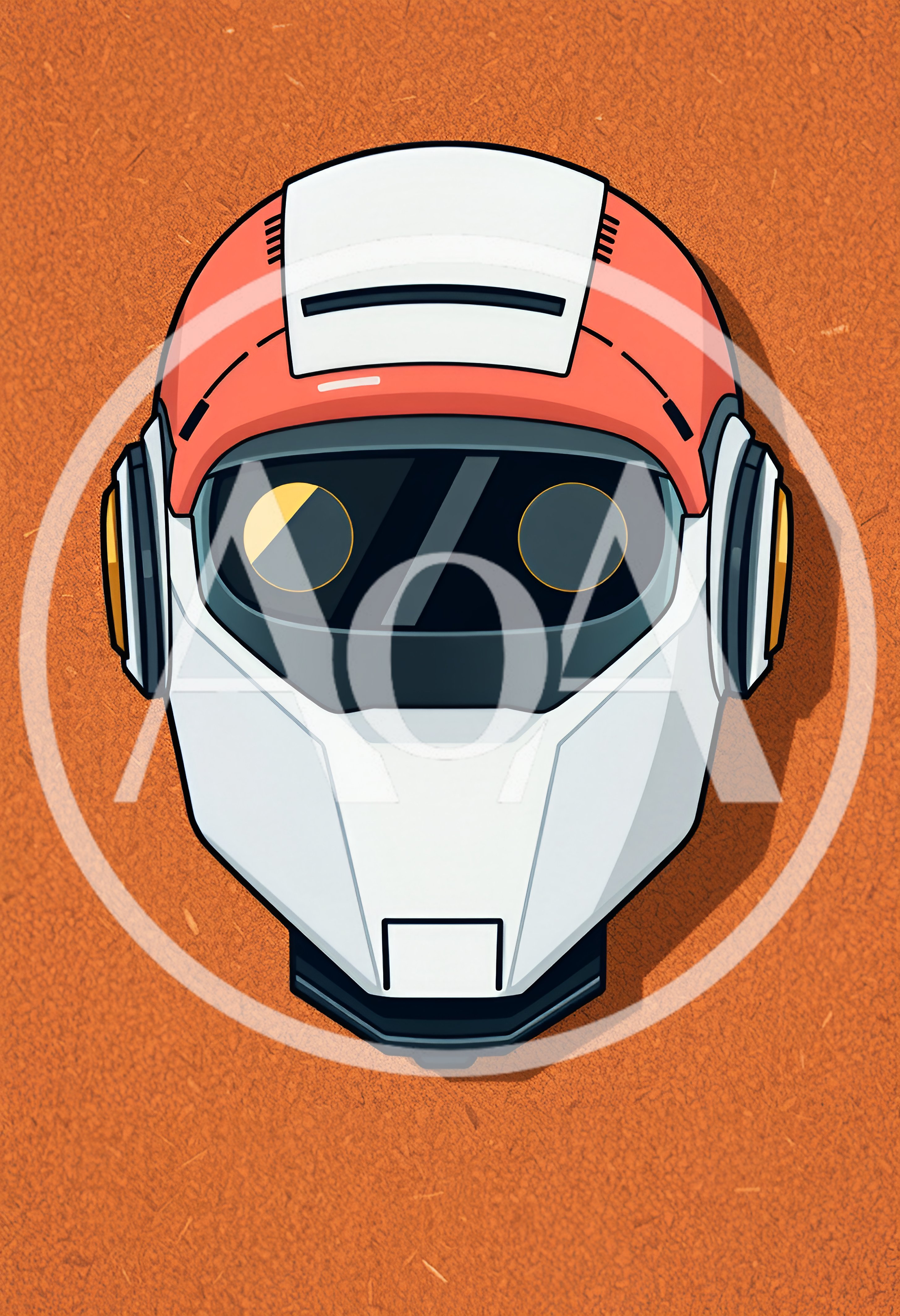 Stylized Robot Helmet Illustration On Textured Orange Background