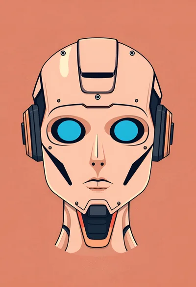 Stylized Android Robot Head With Glowing Blue Eyes
