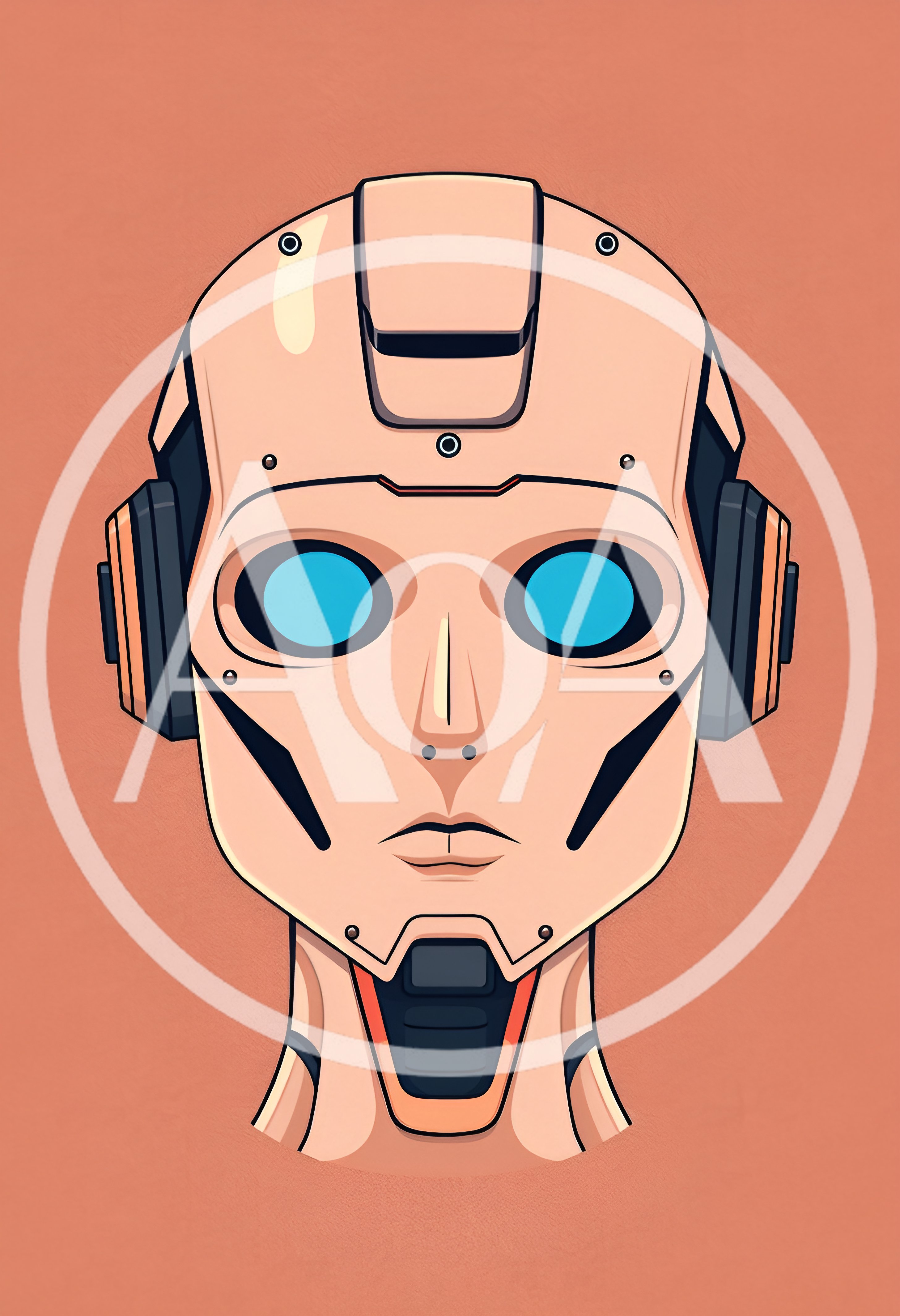 Stylized Android Robot Head With Glowing Blue Eyes