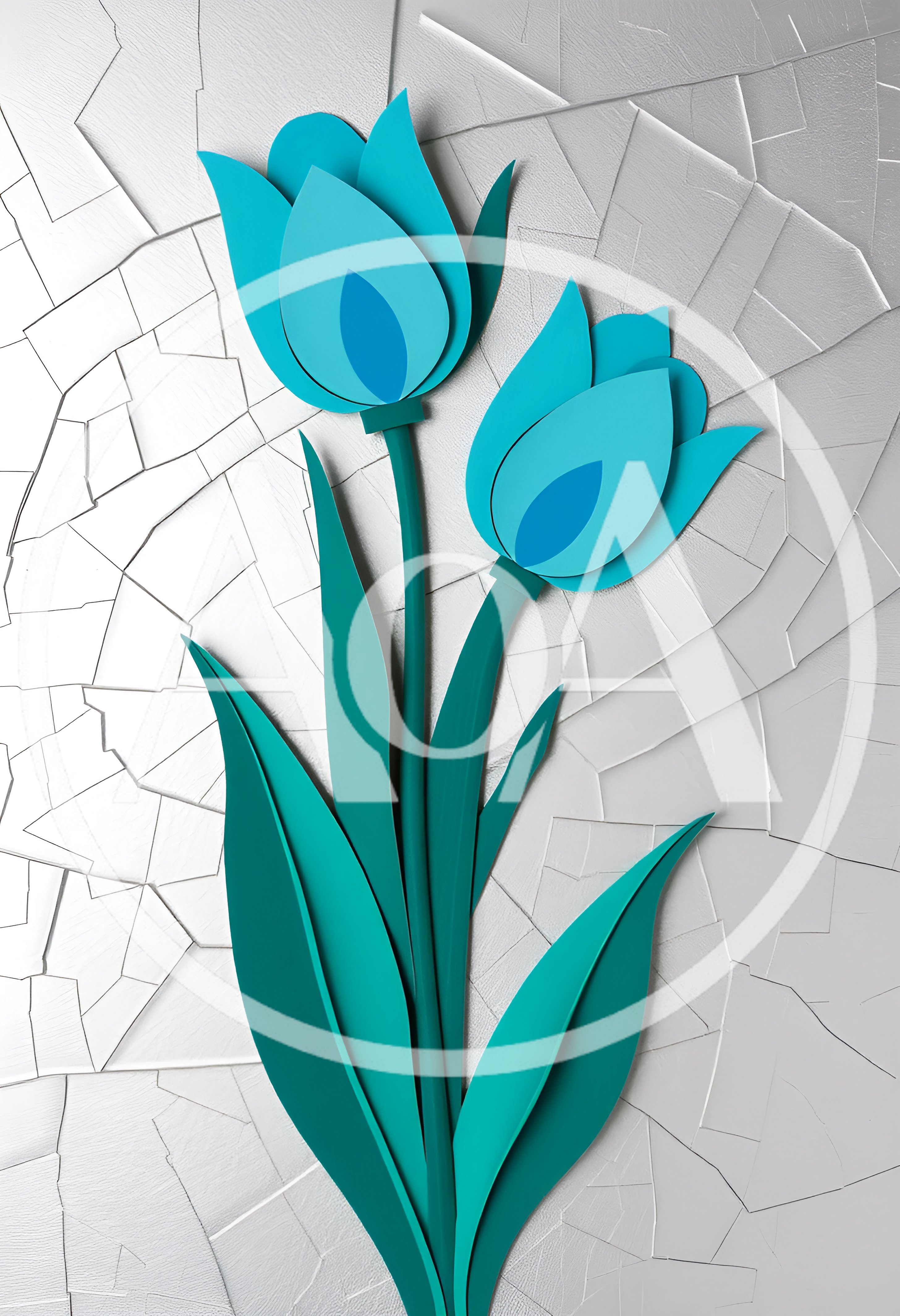 Paper Cutout Style Blue Tulips On Cracked Background