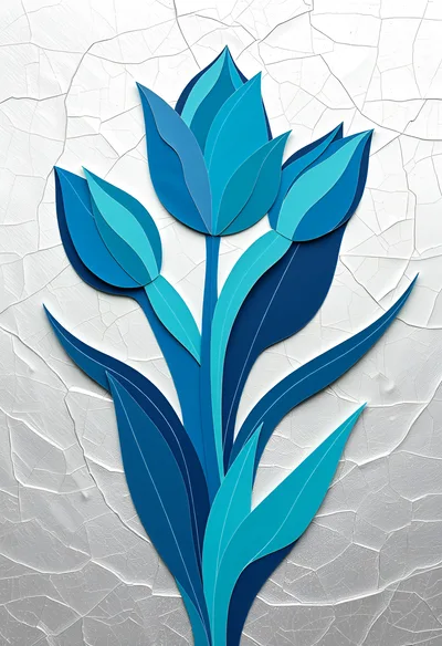 Paper Cutout Style Blue Tulip Illustration