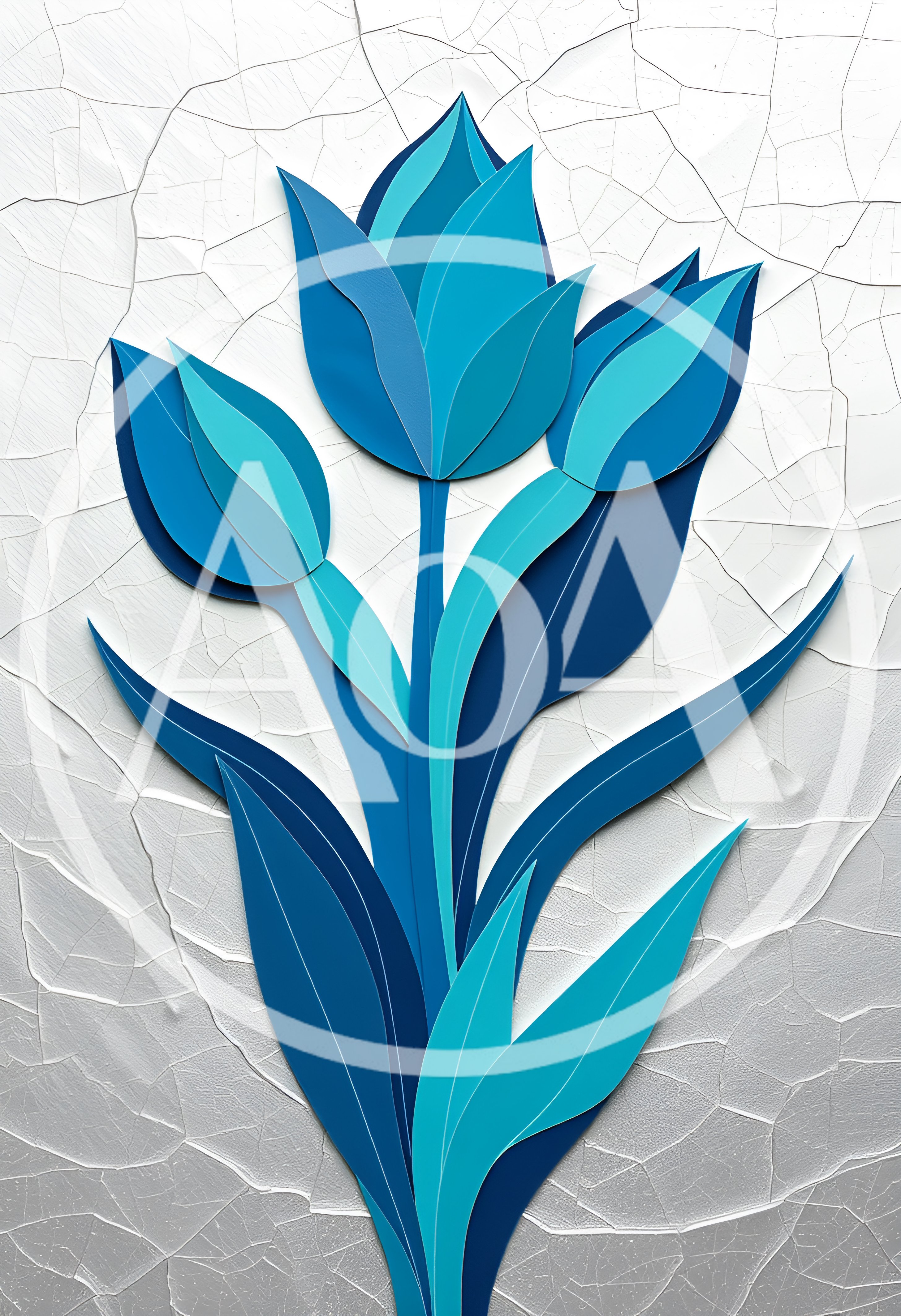 Paper Cutout Style Blue Tulip Illustration
