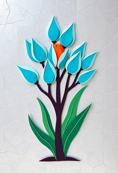 Paper Cutout Floral Art With Blue Tulips