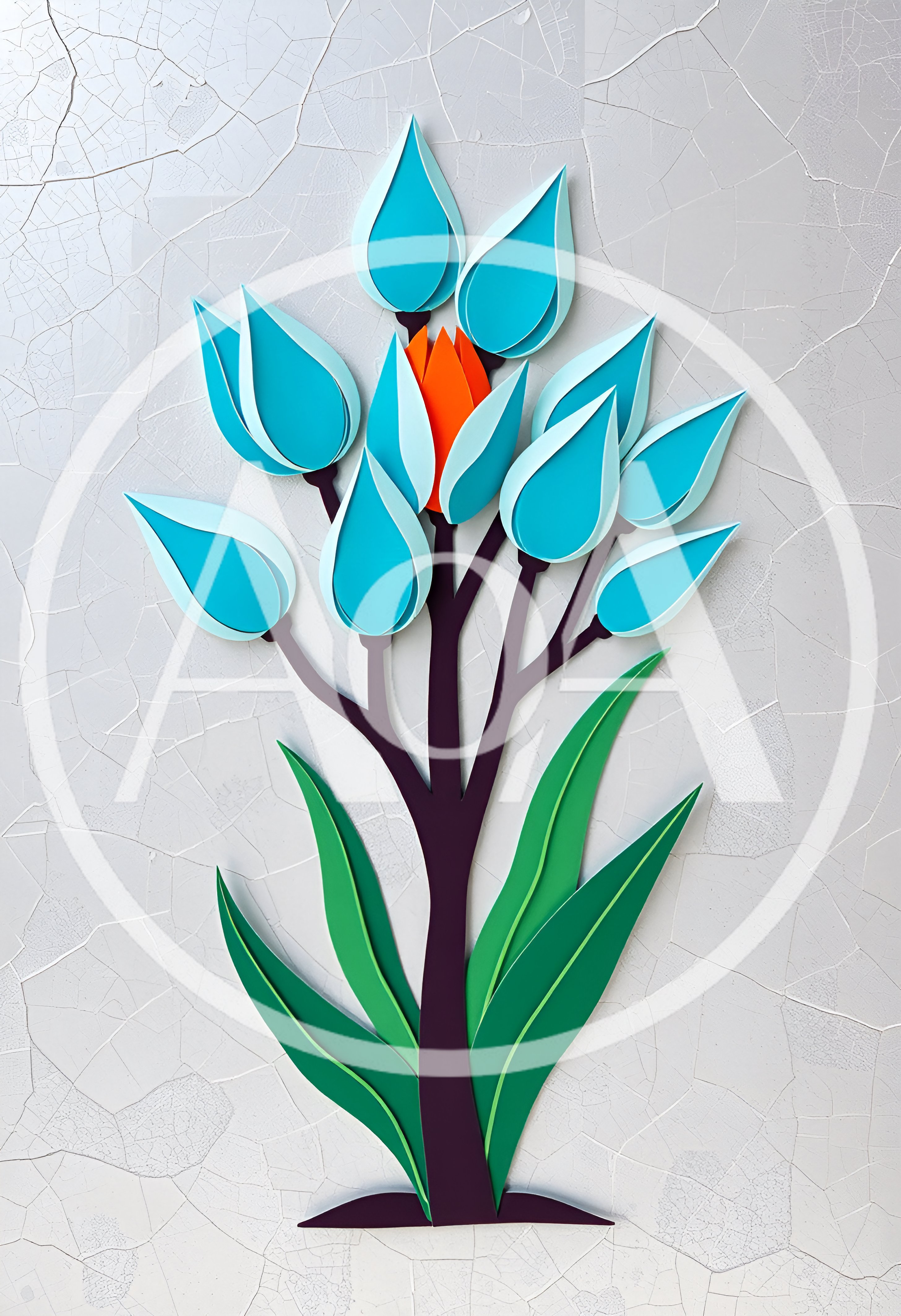Paper Cutout Floral Art With Blue Tulips