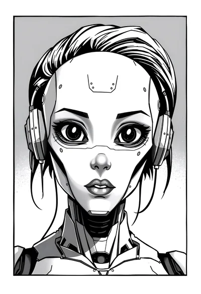 Portrait Of A Futuristic Cyborg Woman With Headphones