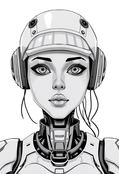 Portrait Of A Futuristic Cyborg Woman In Monochrome
