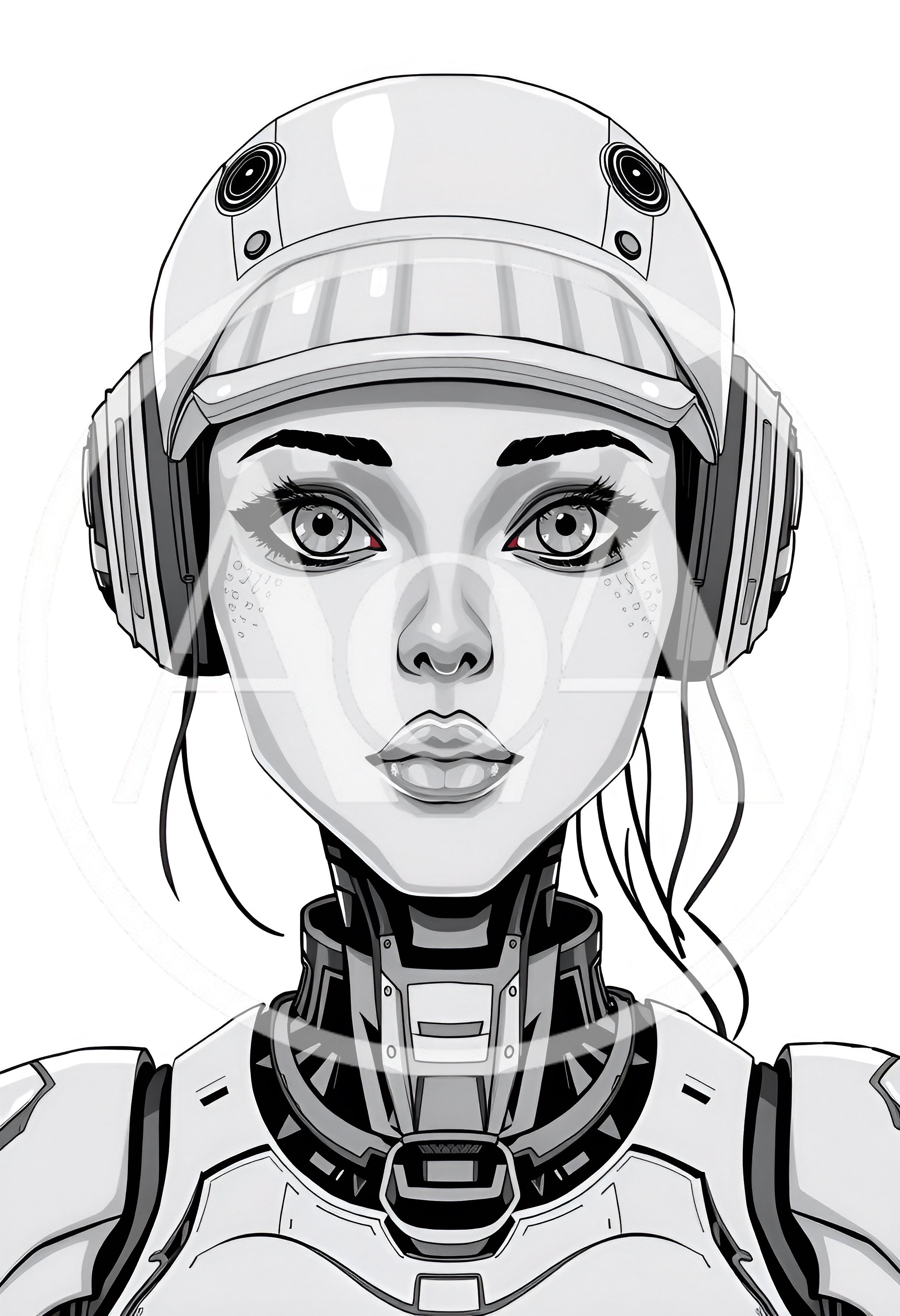Portrait Of A Futuristic Cyborg Woman In Monochrome