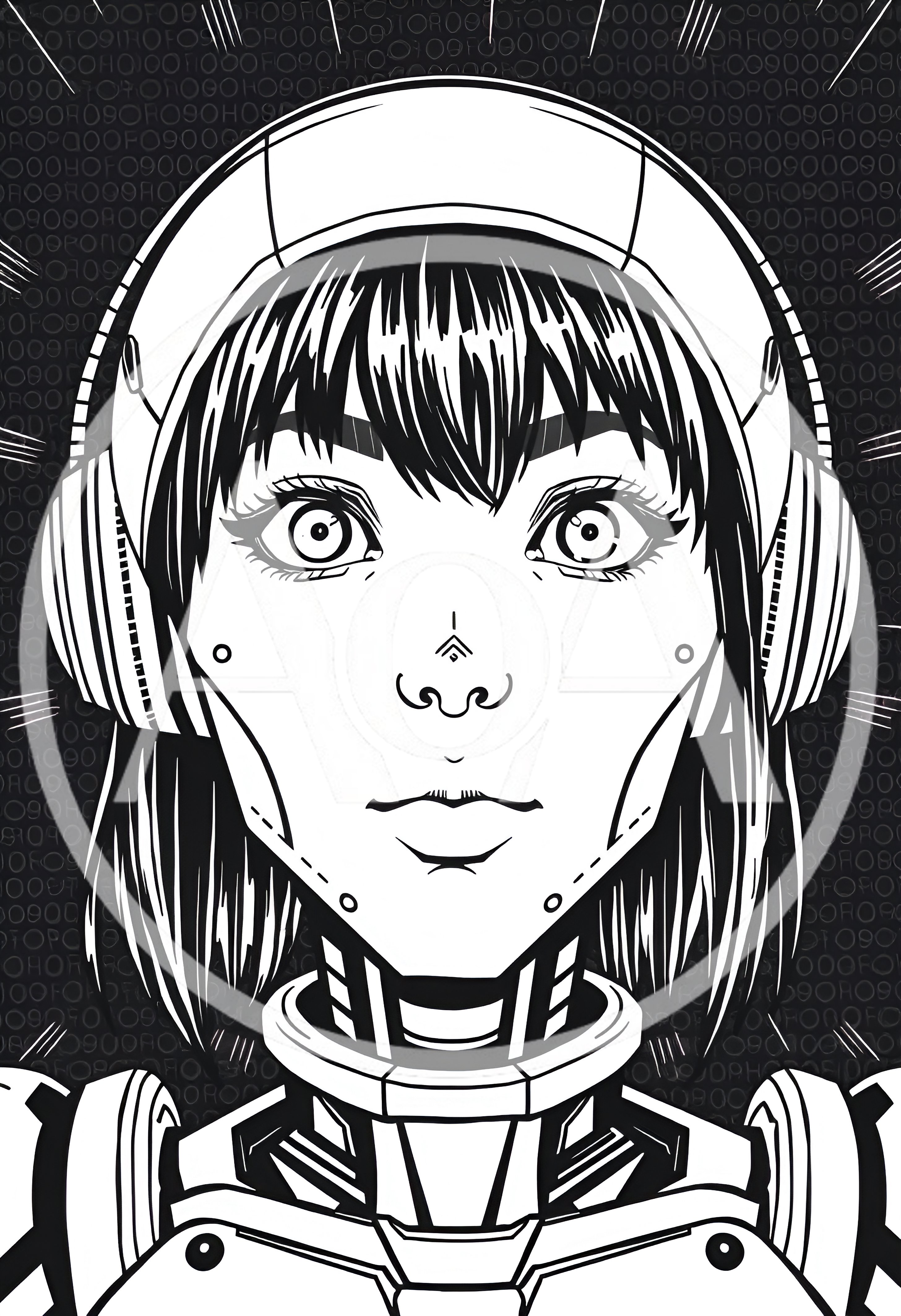 Cybernetic Female Android Portrait With Digital Background
