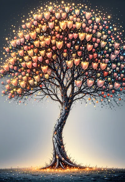 Glowing Fantasy Tree With Tulip Shaped Flowers