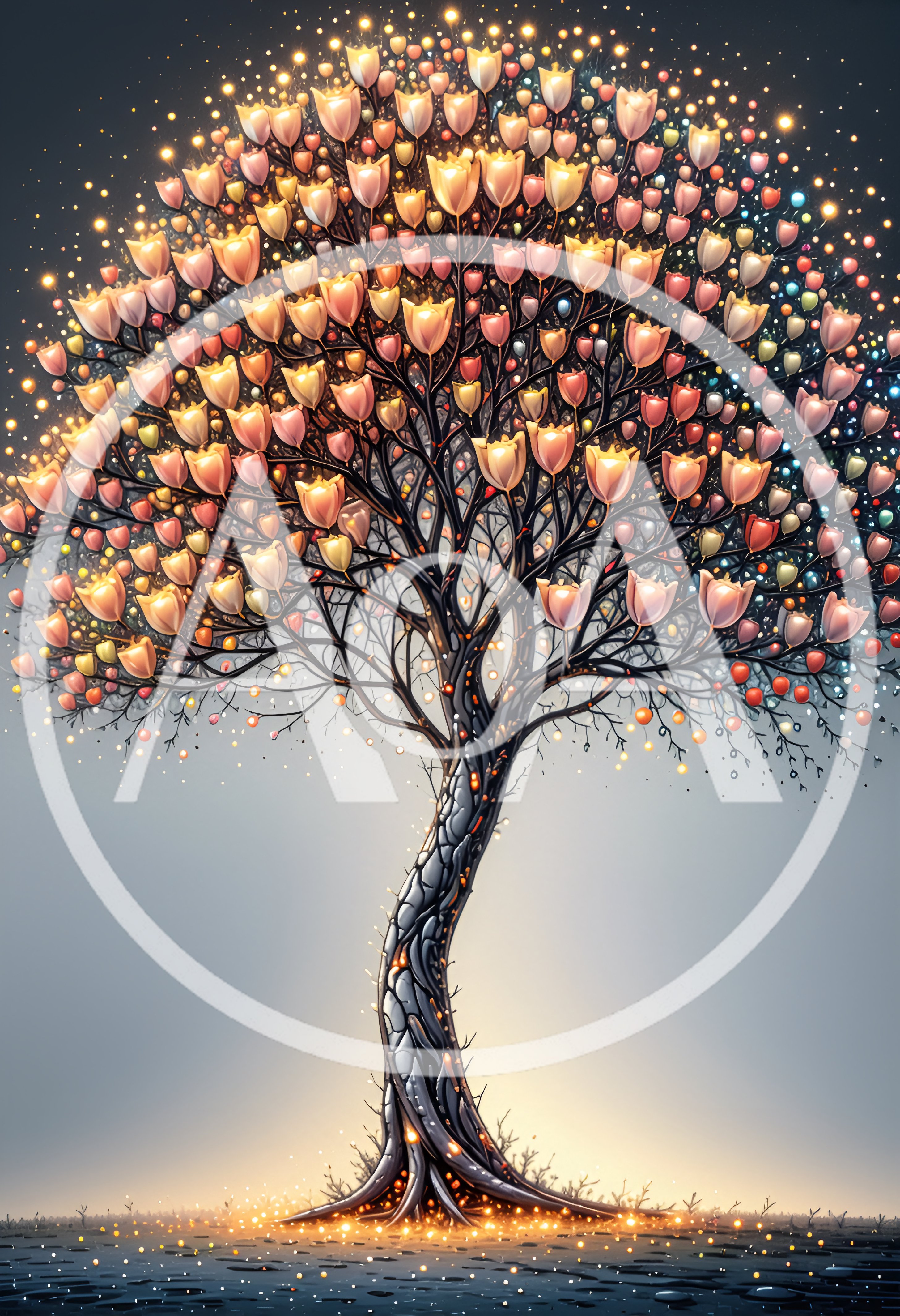 Glowing Fantasy Tree With Tulip Shaped Flowers