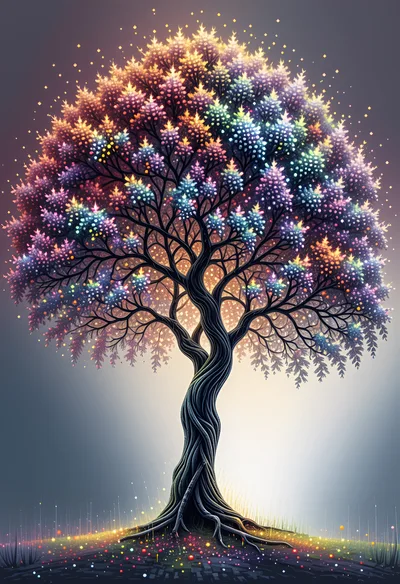 Twisted Magical Tree With Glowing Colorful Foliage