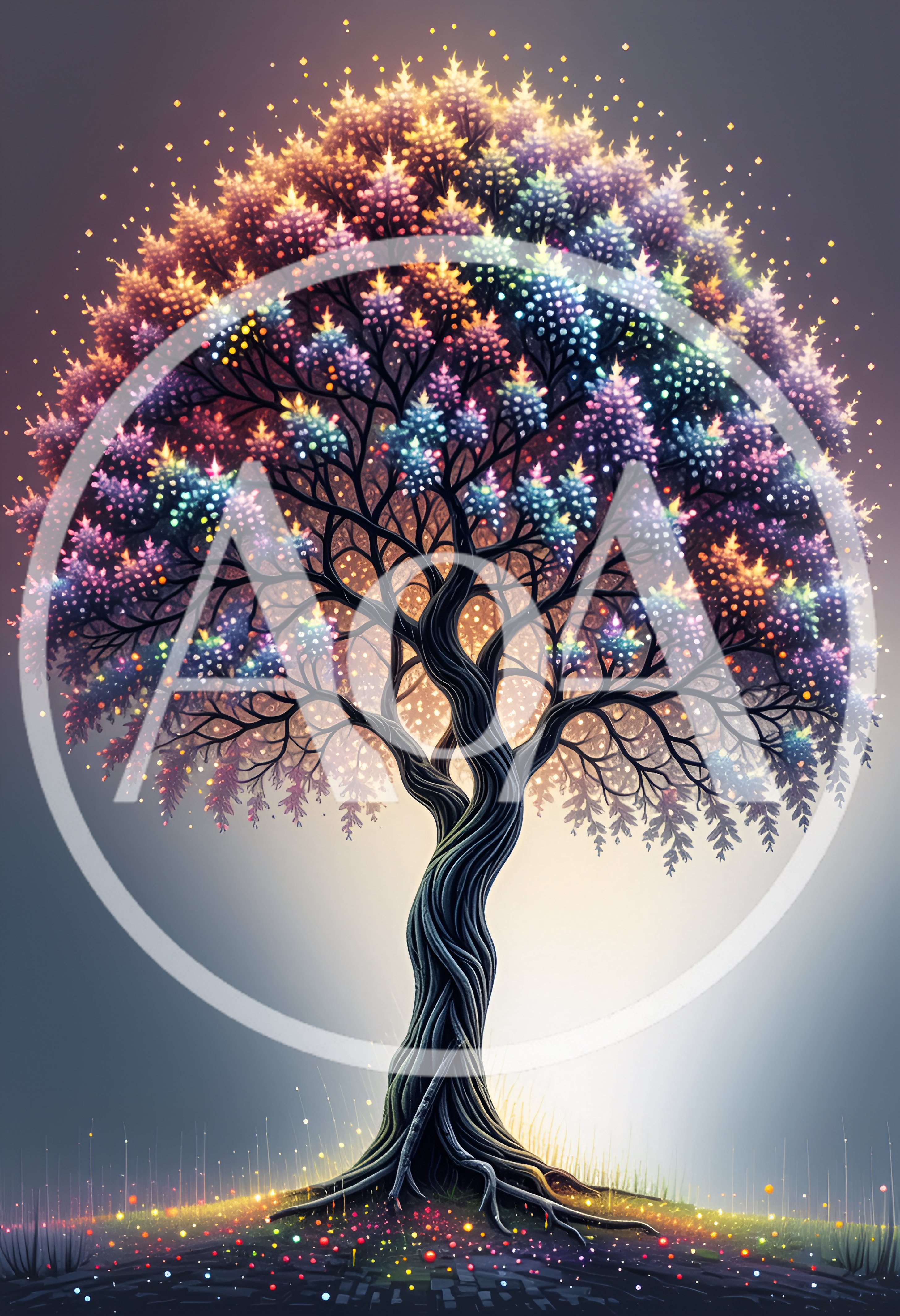 Twisted Magical Tree With Glowing Colorful Foliage