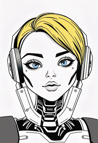 Cybernetic Female Android Portrait With Blonde Hair