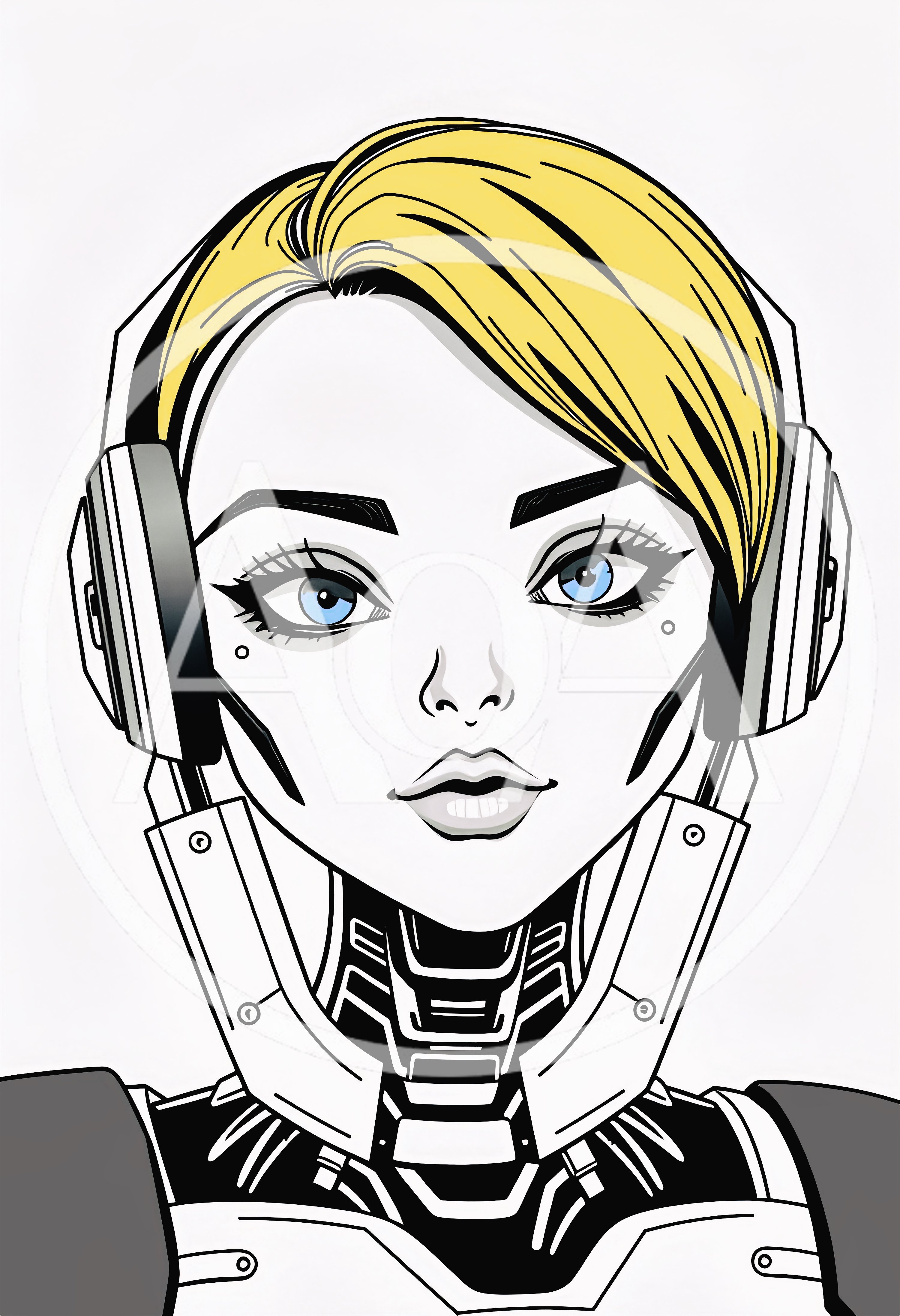 Cybernetic Female Android Portrait With Blonde Hair