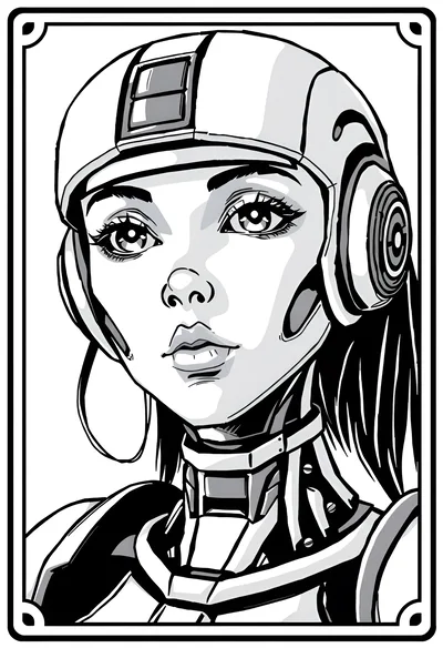 Black And White Illustration Of A Cybernetic Woman