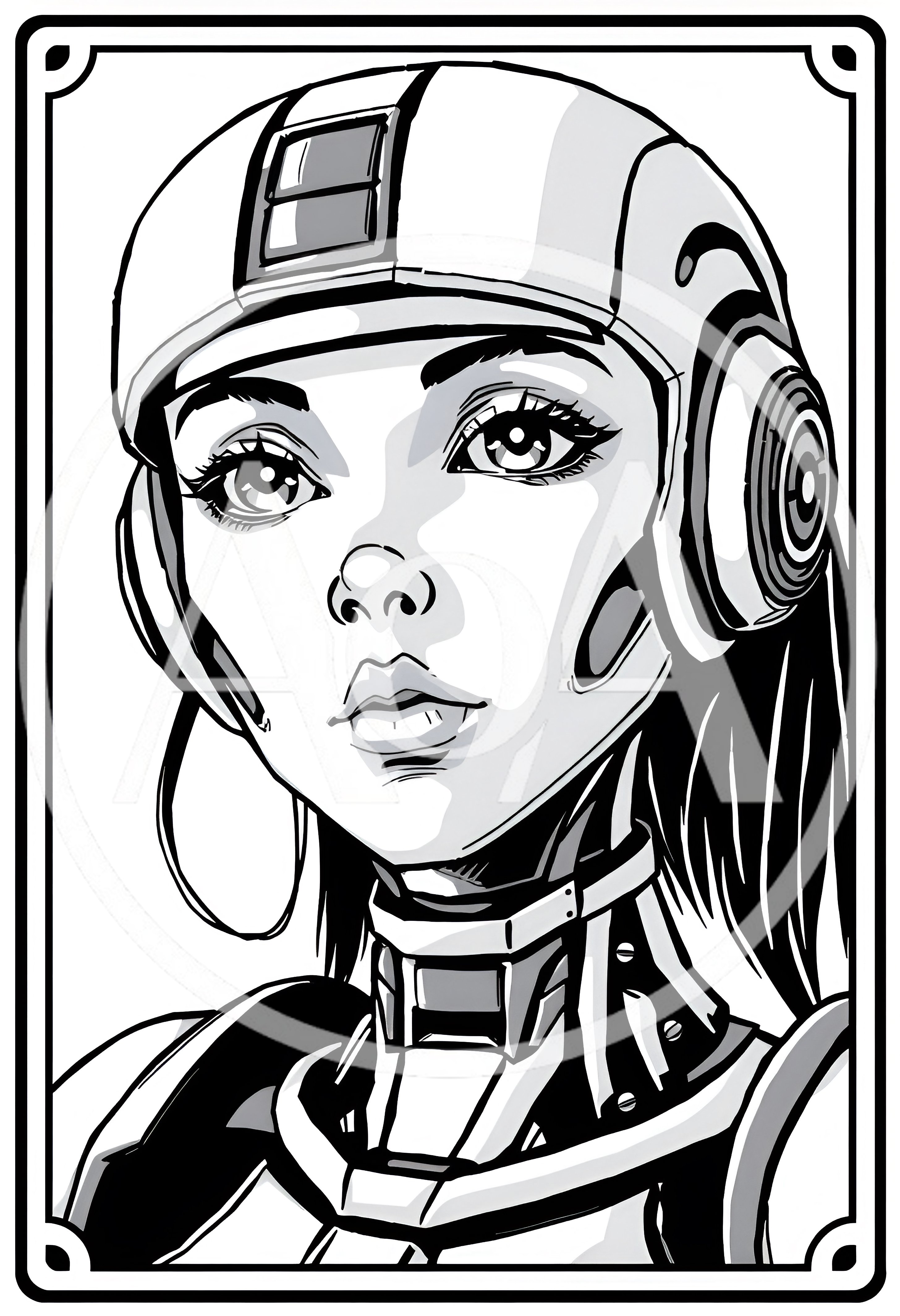 Black And White Illustration Of A Cybernetic Woman