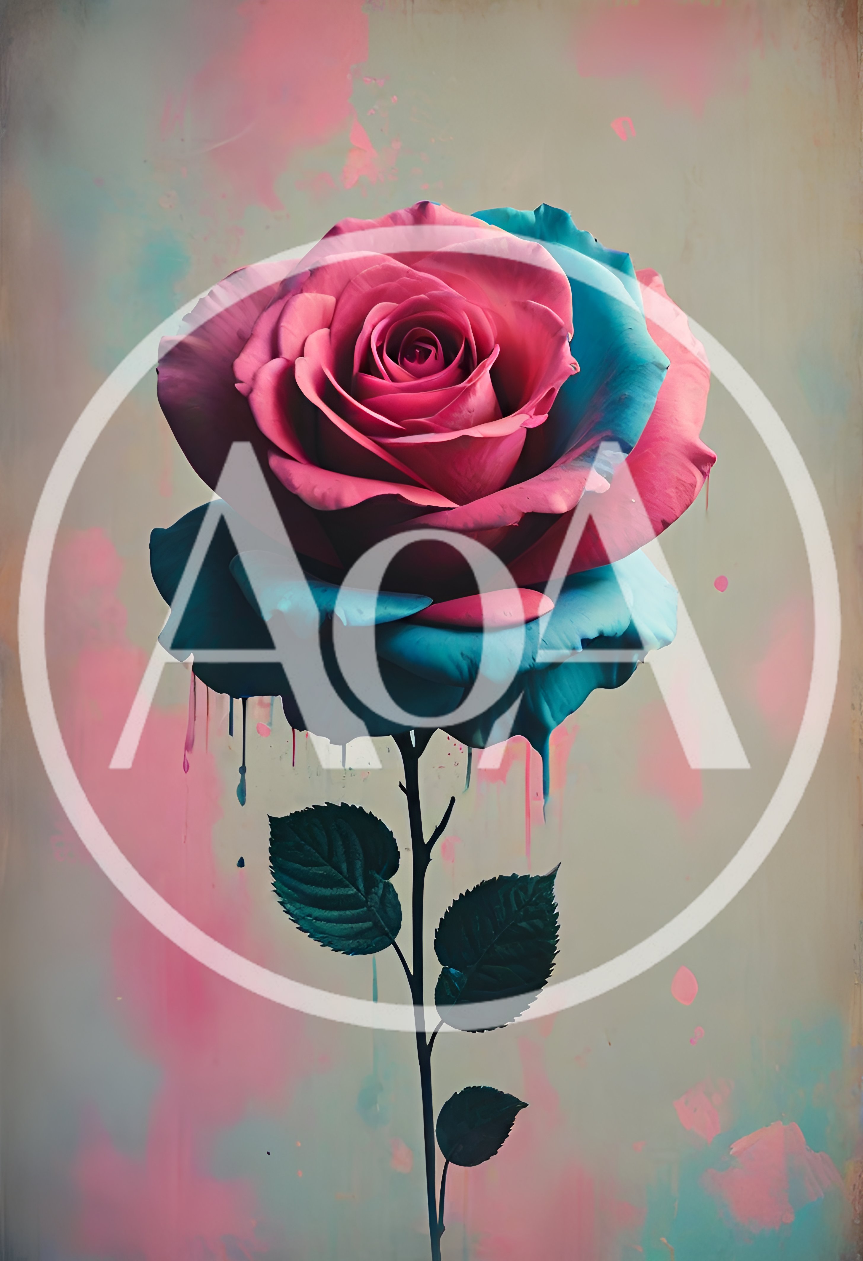 Abstract Painted Rose With Pink And Blue Petals