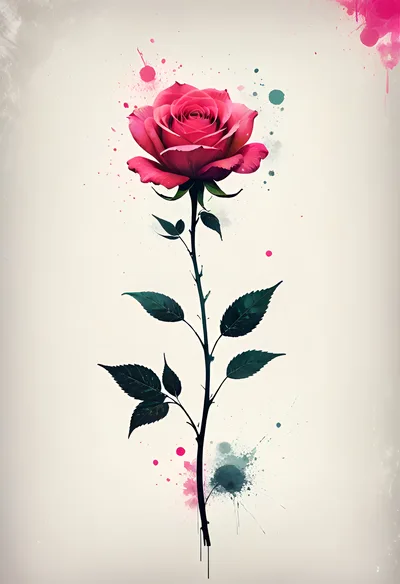 Watercolor Illustration Of A Single Pink Rose