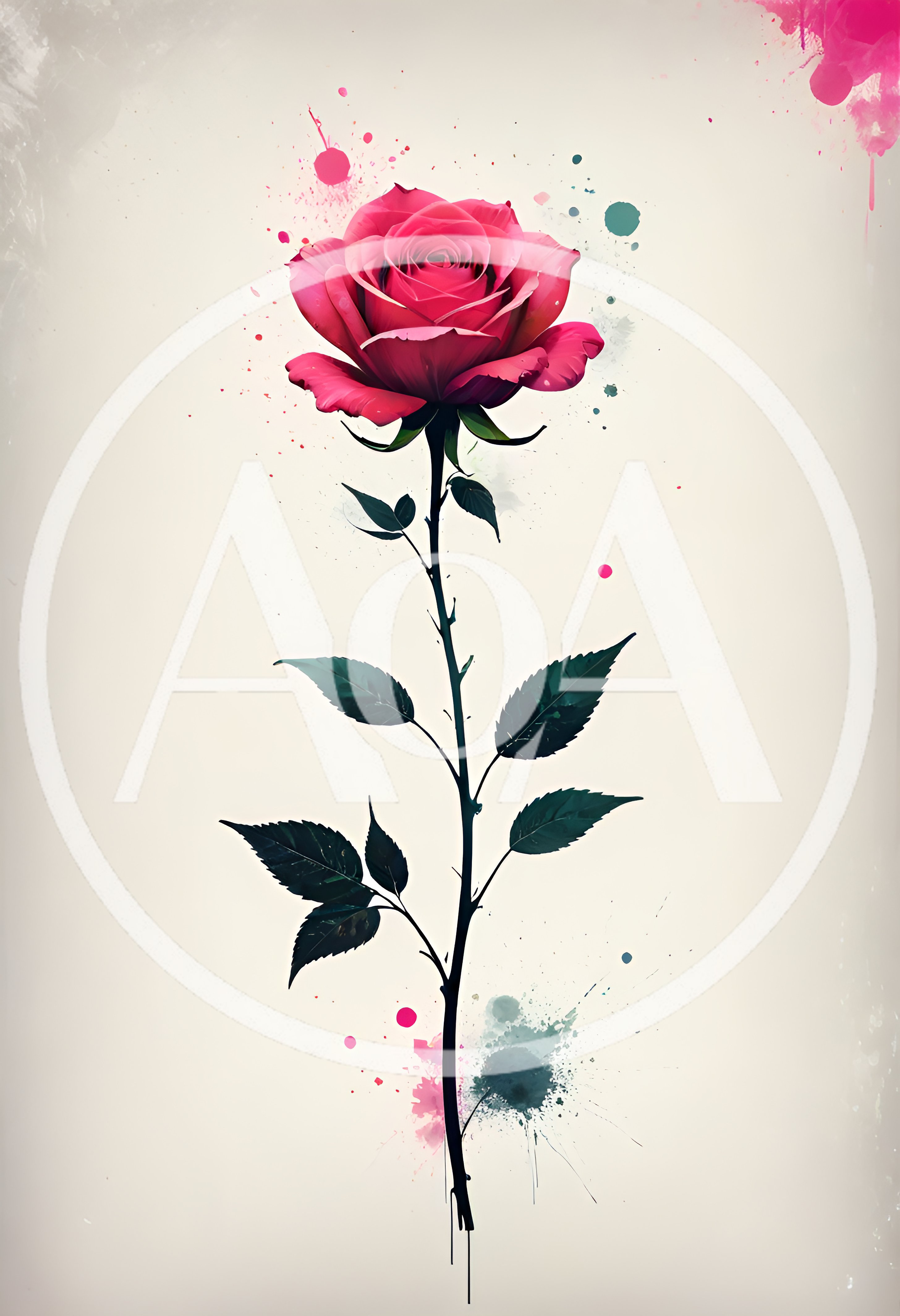 Watercolor Illustration Of A Single Pink Rose