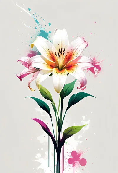 Watercolor Illustration Of A Blooming White Lily Flower