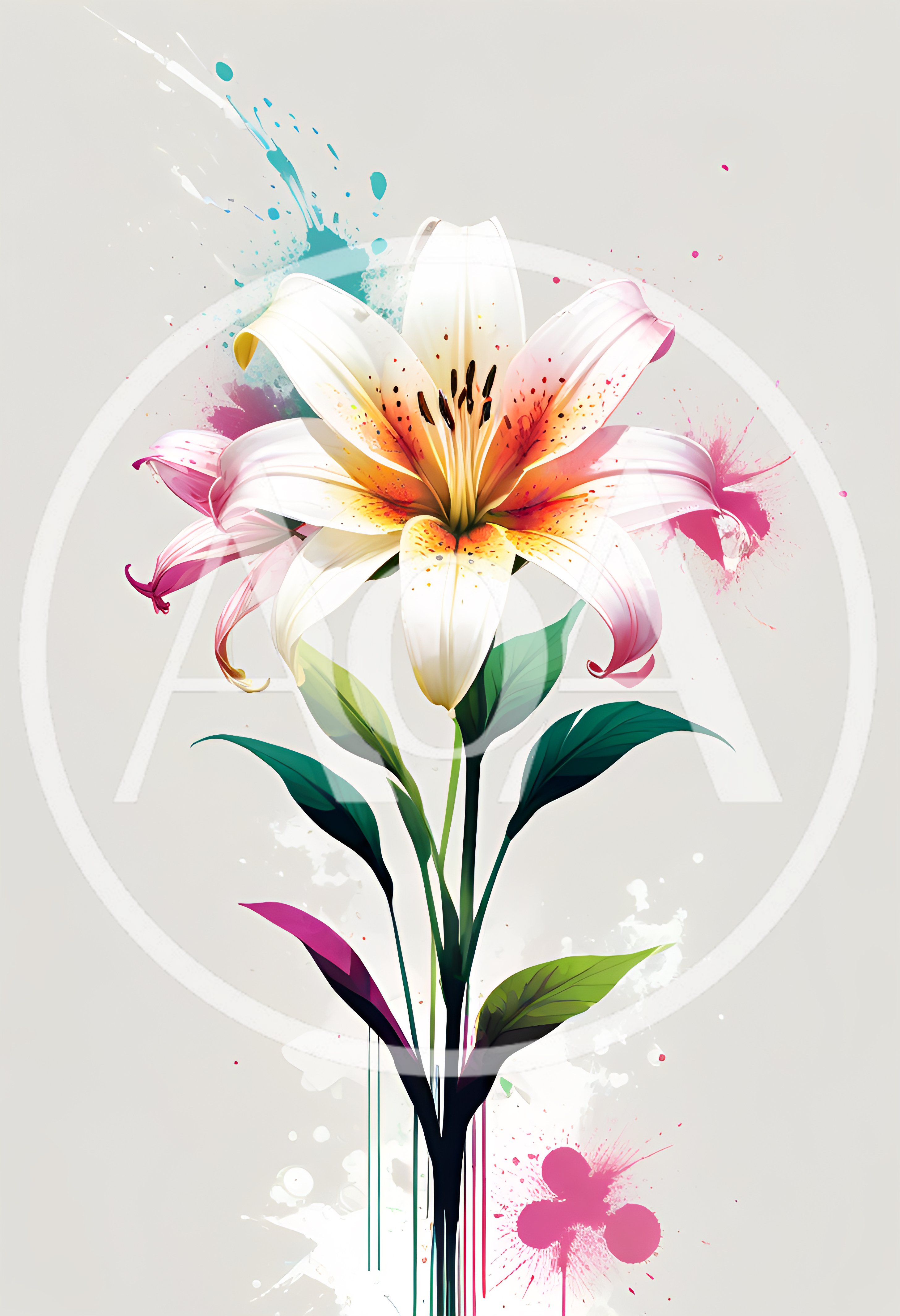 Watercolor Illustration Of A Blooming White Lily Flower