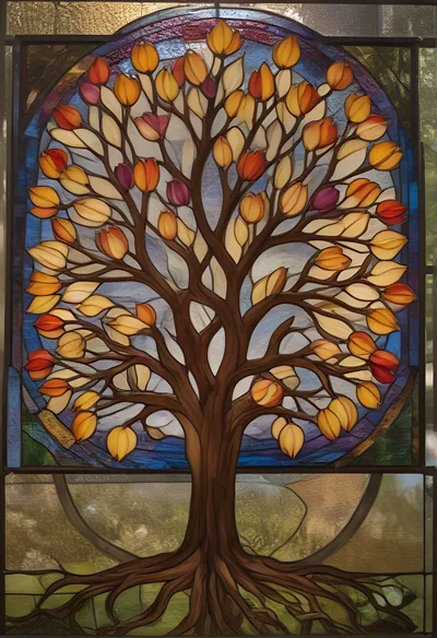 Stained Glass Tree Of Life Window Panel