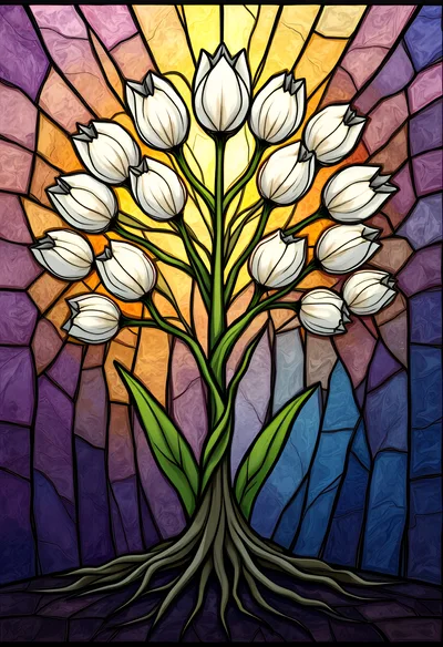 Stained Glass Illustration Of A White Tulip Tree