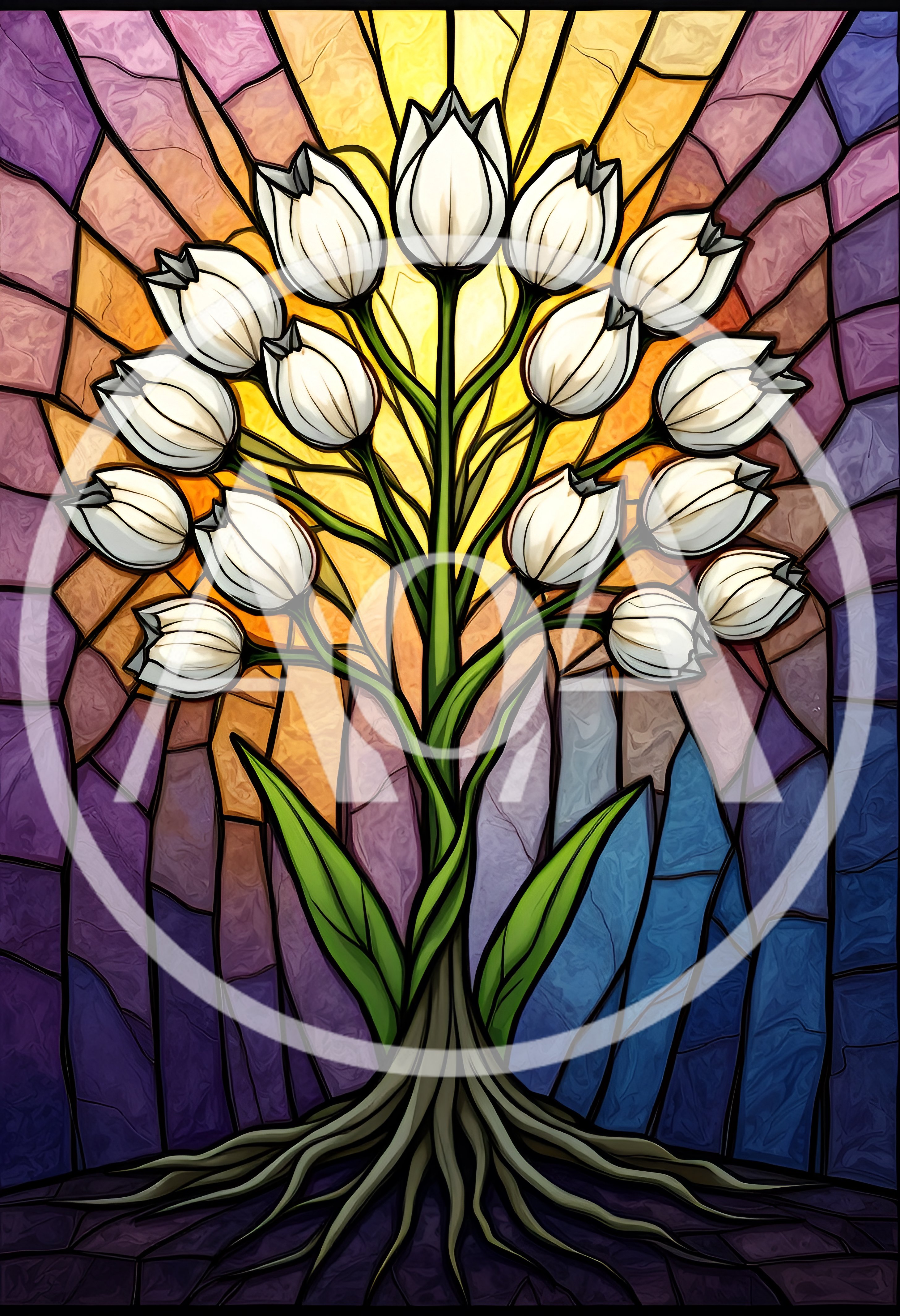 Stained Glass Illustration Of A White Tulip Tree