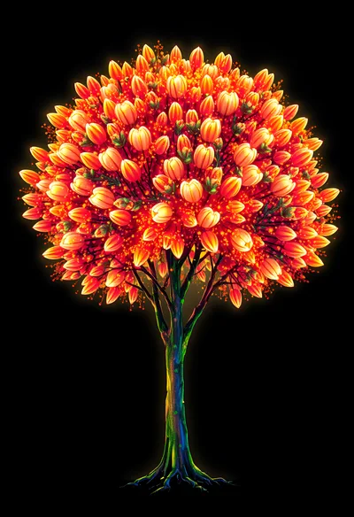 Glowing Tulip Tree With Vibrant Orange Flowers