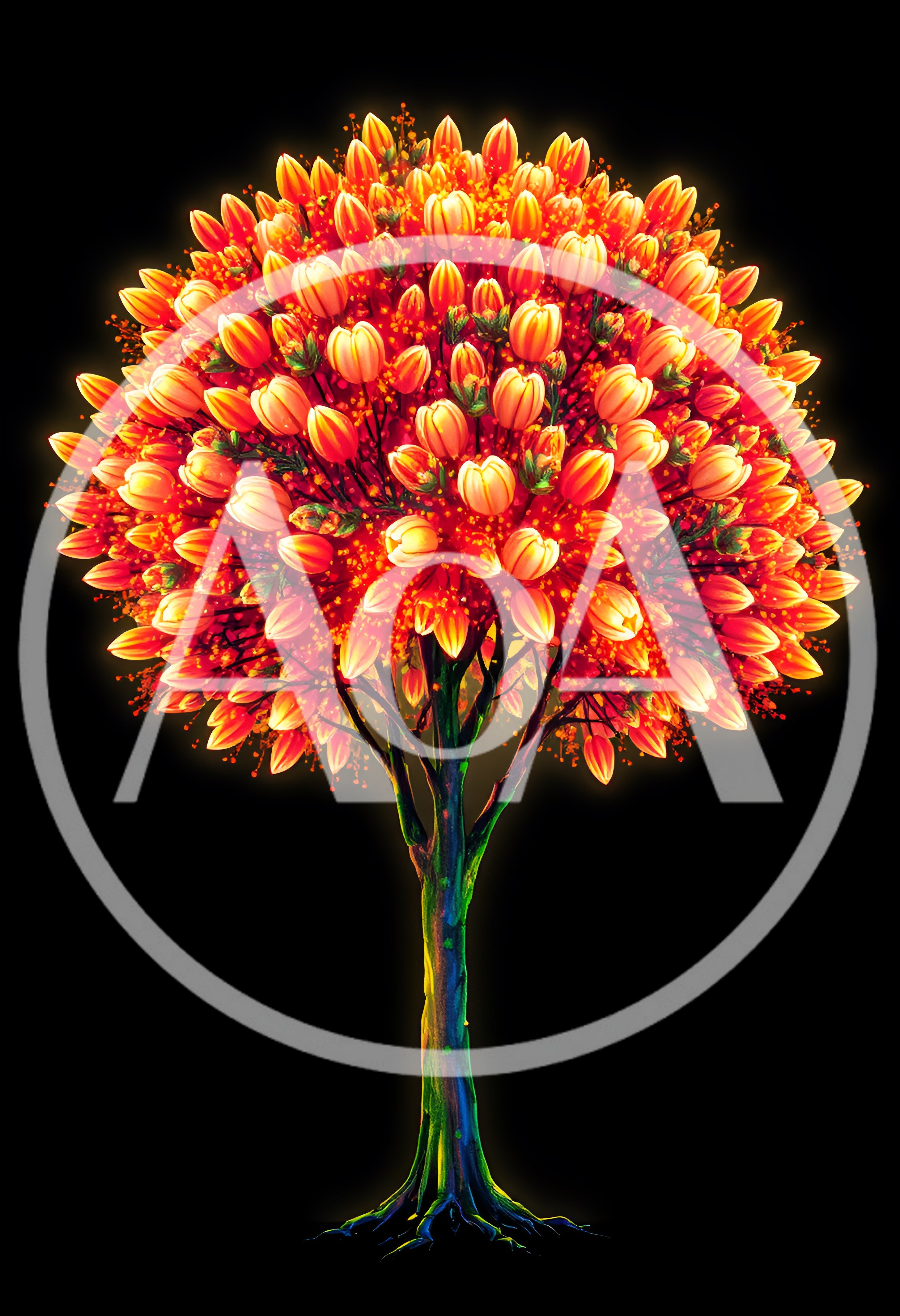 Glowing Tulip Tree With Vibrant Orange Flowers