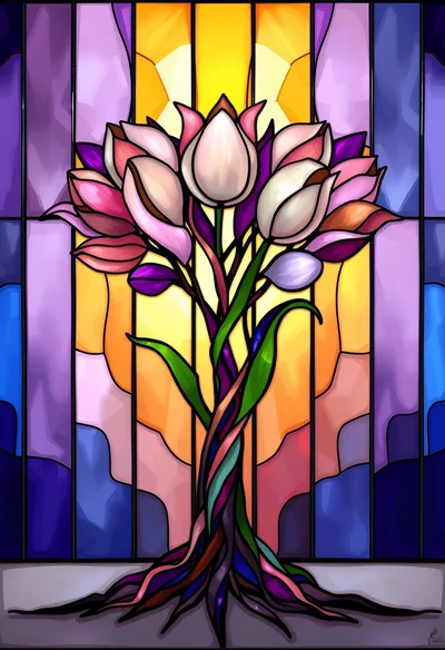 Stained Glass Tulip Flower Art Illustration