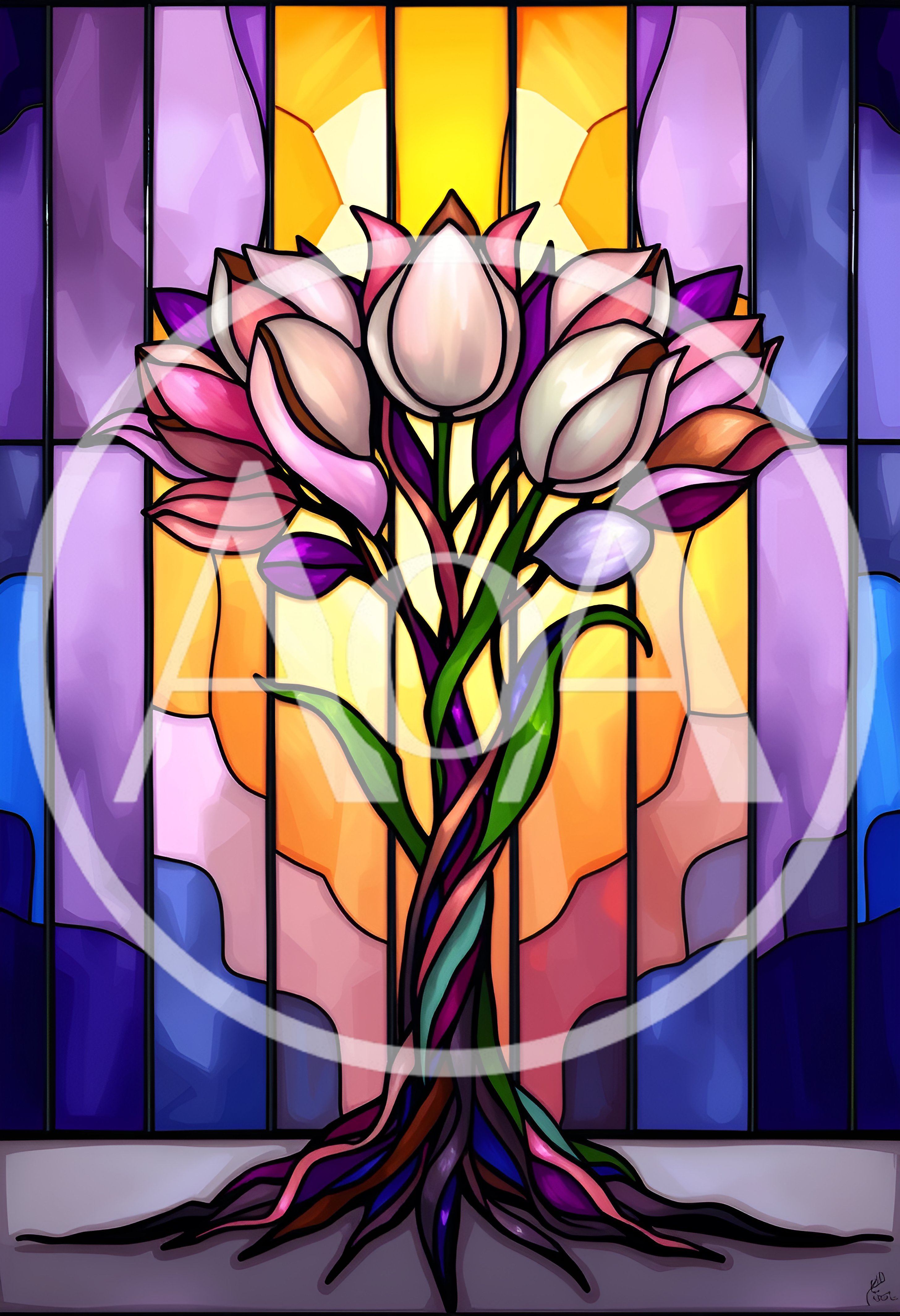 Stained Glass Tulip Flower Art Illustration