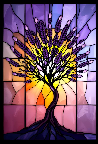 Stained Glass Tree With Lavender Flowers