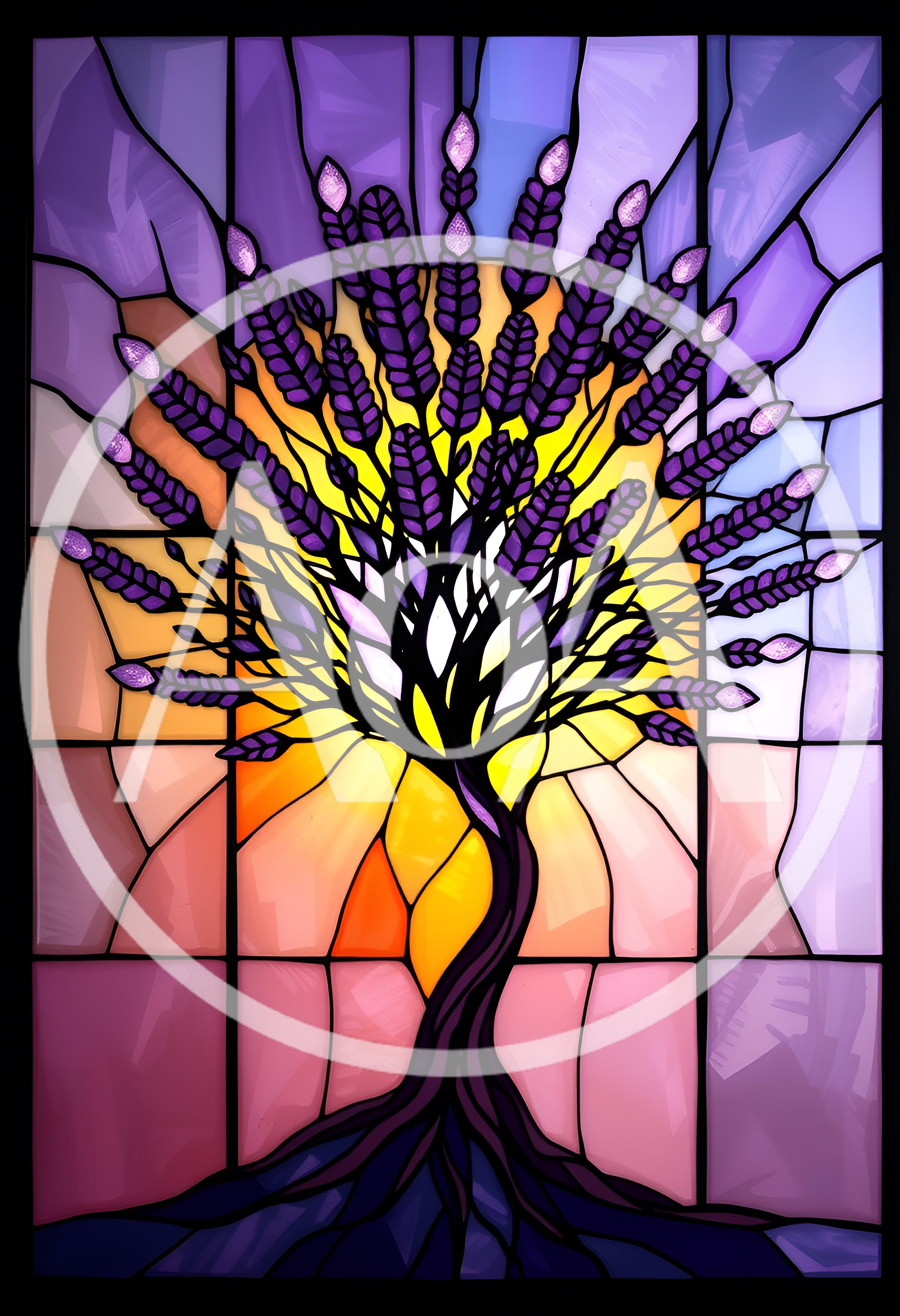 Stained Glass Tree With Lavender Flowers