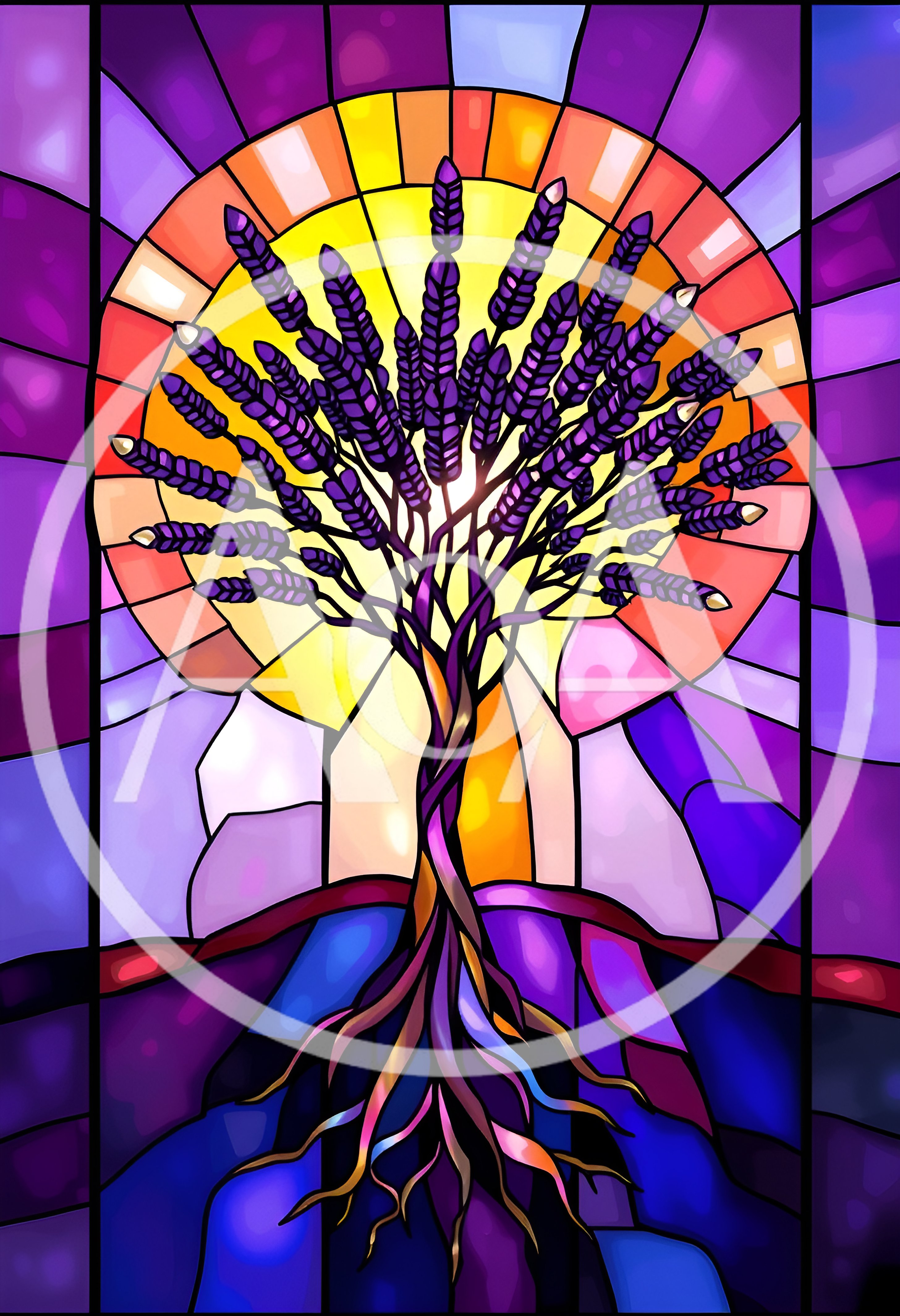 Stained Glass Tree Of Life With Lavender Leaves