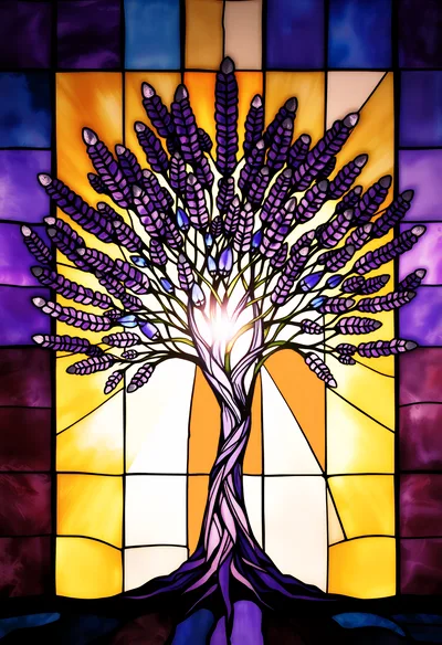 Stained Glass Tree Of Life With Purple Leaves