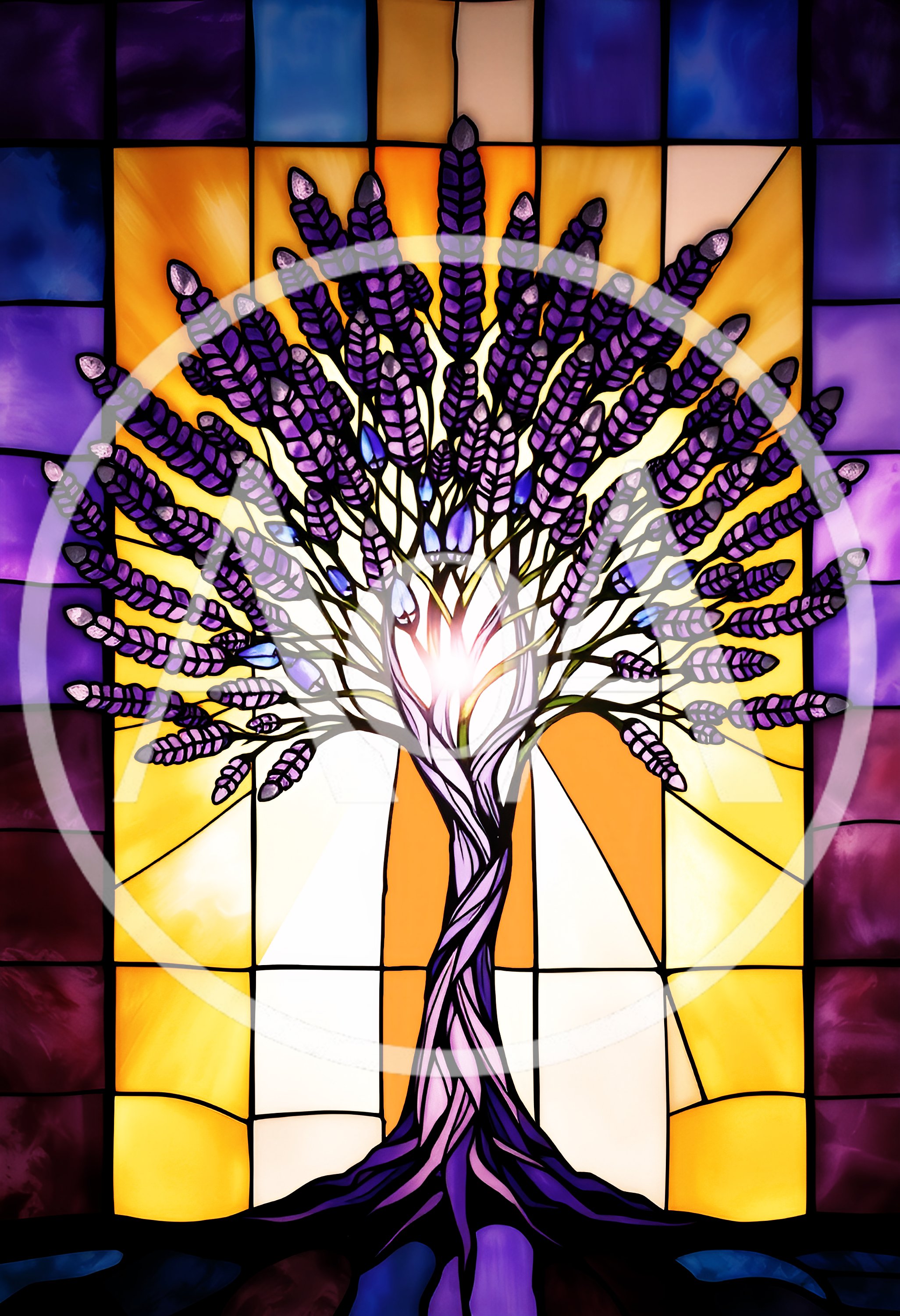 Stained Glass Tree Of Life With Purple Leaves