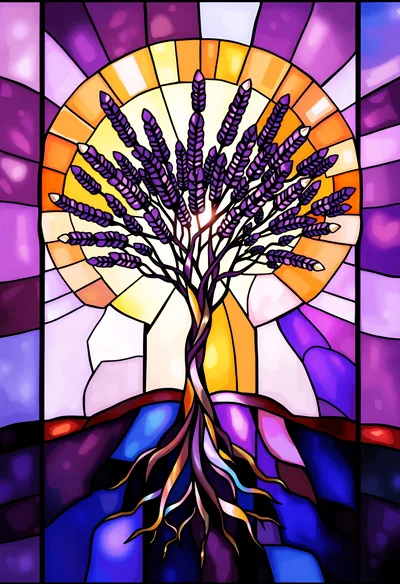 Stained Glass Tree With Lavender Leaves
